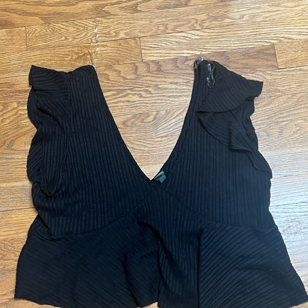 Wild Fable Black Ruffled Ribbed Sleeveless Blouse